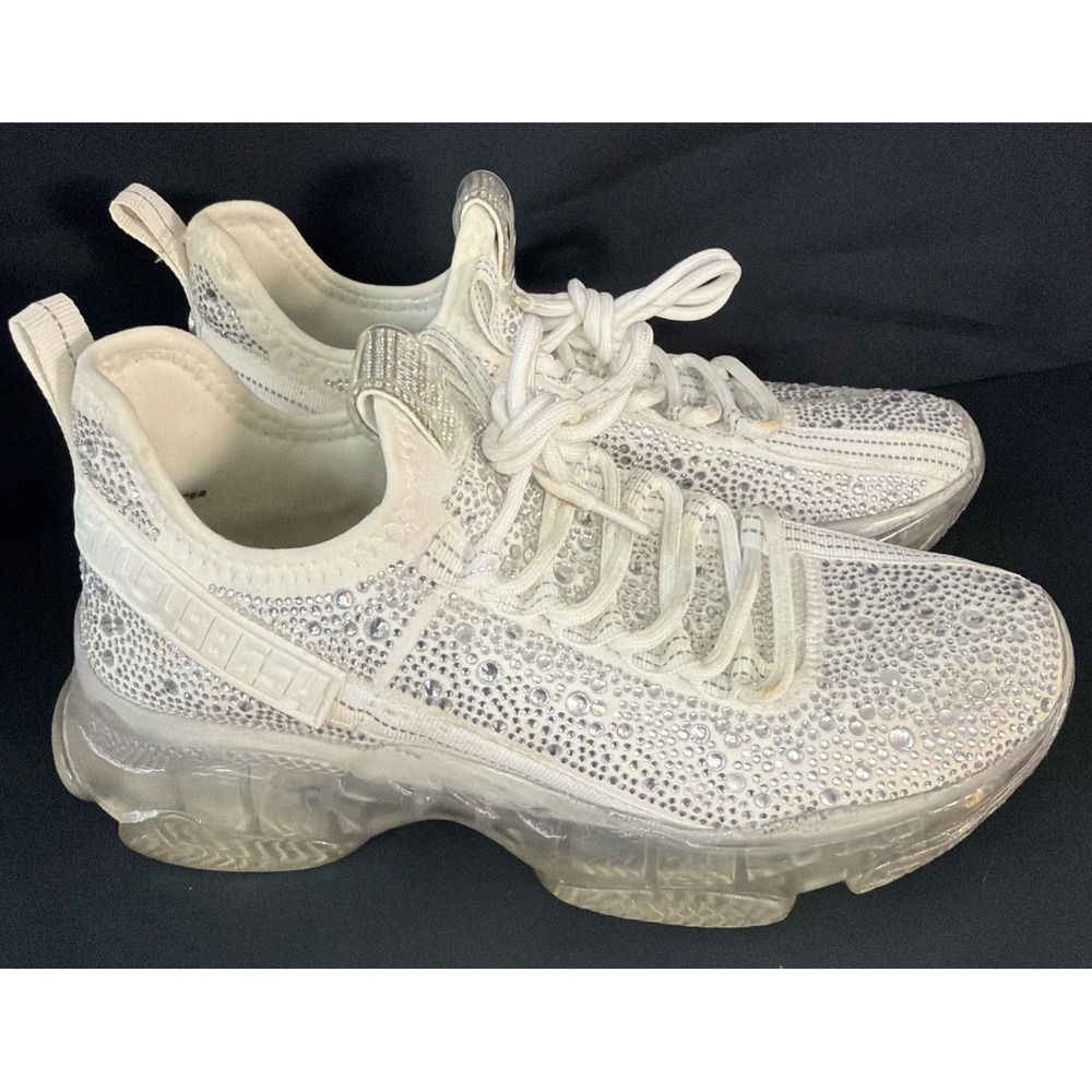 Steve Madden Maxima Rhinestone White Silver Women's Lace Up Sneakers - Size 9 - Picture 6 of 15